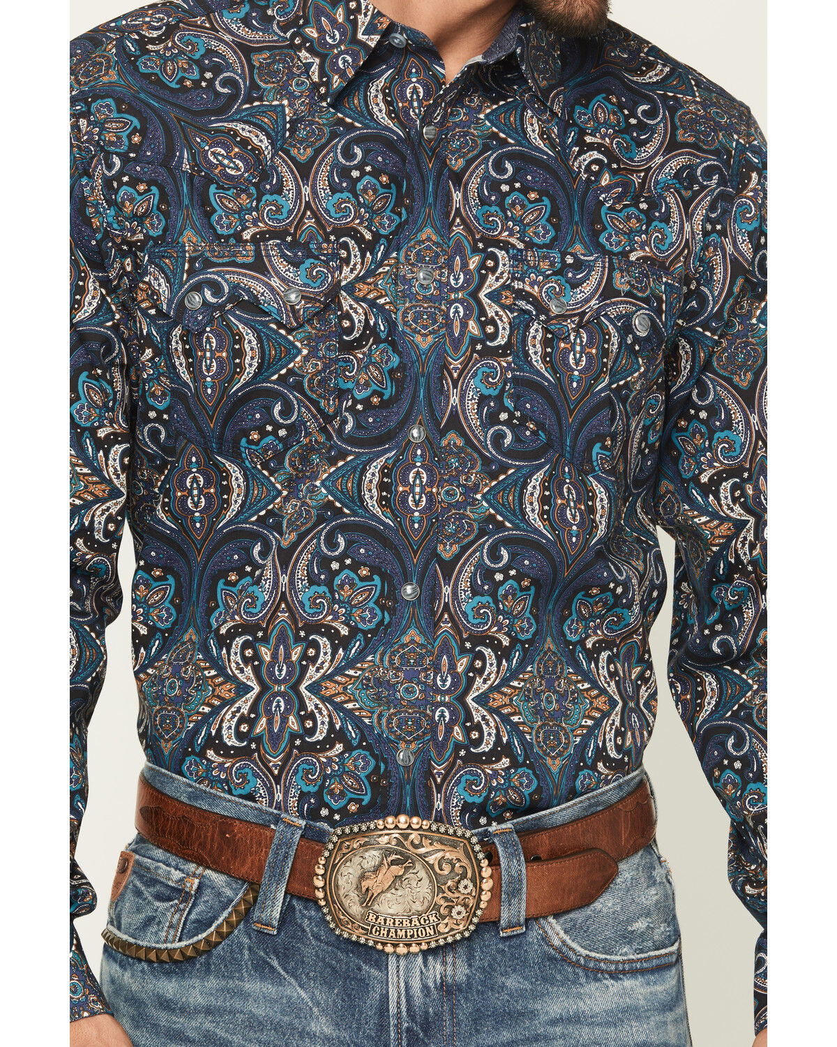 Image #3 - Moonshine Spirit Men's Show Stopper Floral Print Long Sleeve Snap Western Shirt, Blue, hi-res