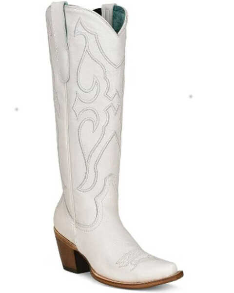 Corral Women's Matching Stitch Pattern & Inlay Western Boots - Snip Toe, White, hi-res