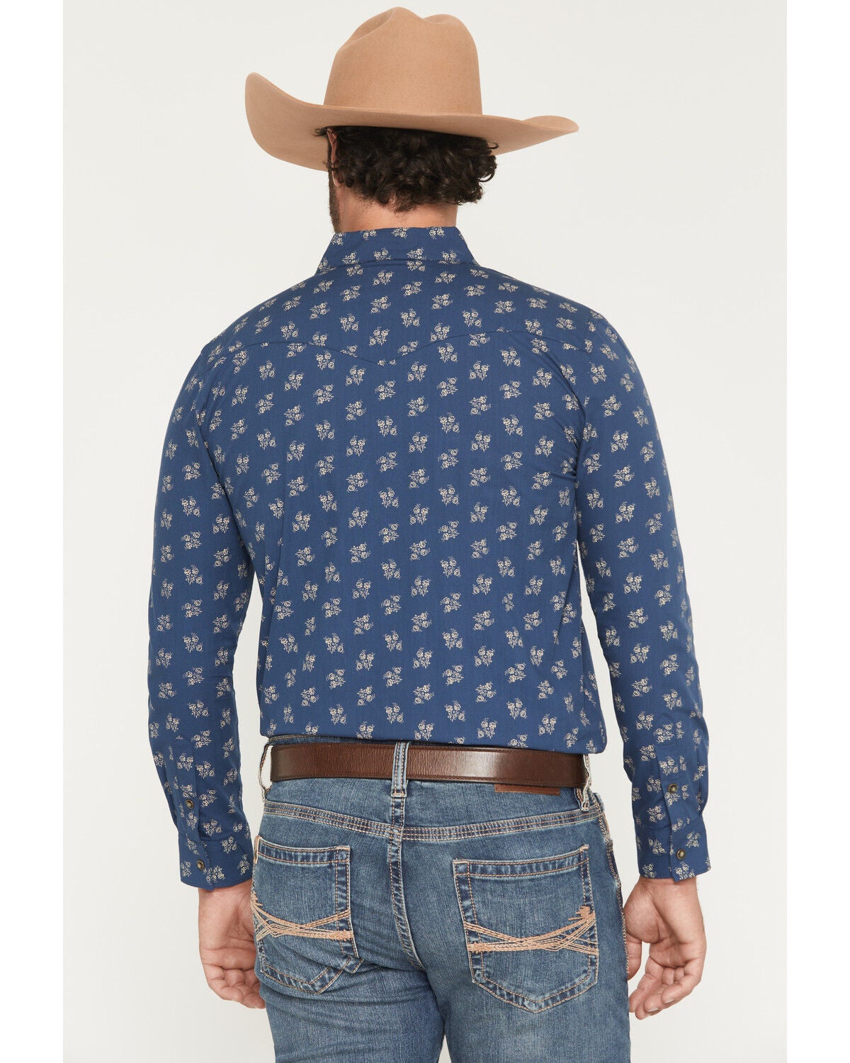 Image #4 - Panhandle Slim Men's Vintage Floral Print Long Sleeve Snap Western Shirt, Blue, hi-res