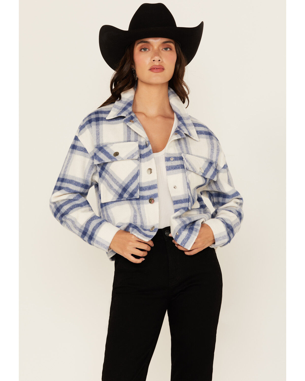 Image #1 - 26 International Women's Plaid Print Shacket, Blue, hi-res