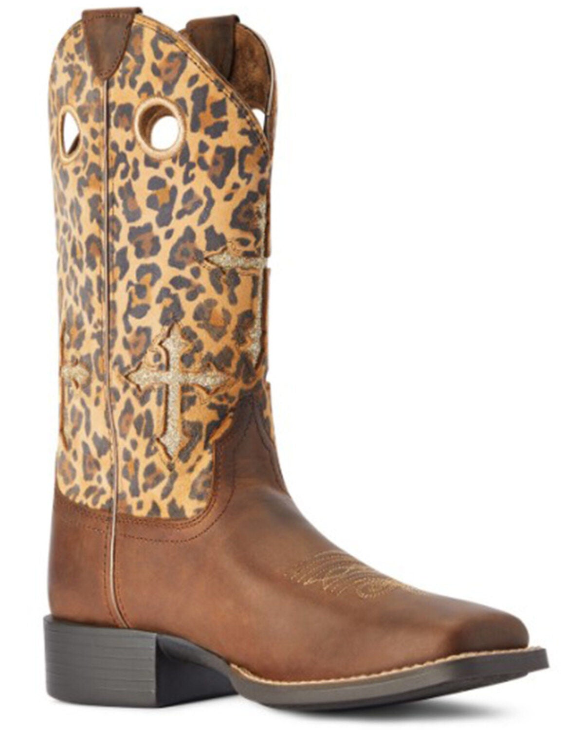 Ariat Women's Round Up Crossroads Western Performance Boots - Broad Square Toe, Leopard, hi-res