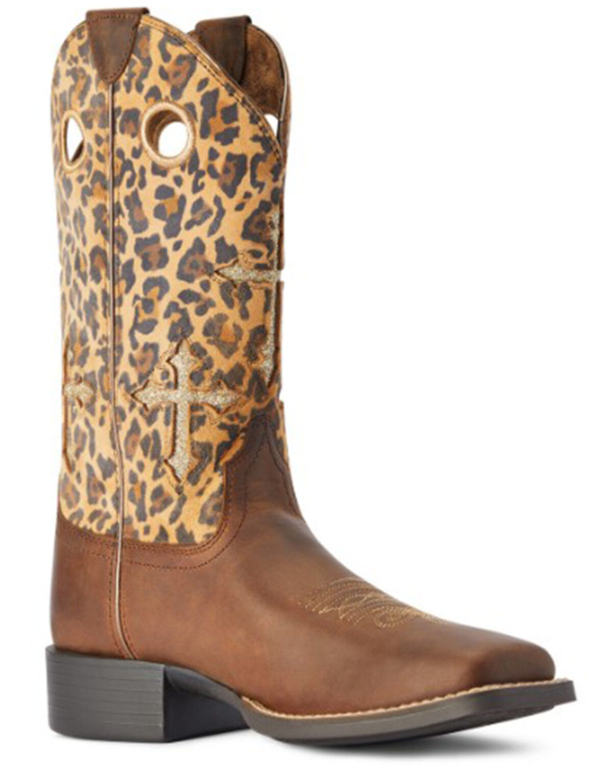 Image #1 - Ariat Women's Round Up Crossroads Western Performance Boots - Broad Square Toe, Leopard, hi-res