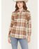 Image #1 - Shyanne Women's Elysprings Plaid Print Long Sleeve Snap Flannel Shirt, Coffee, hi-res