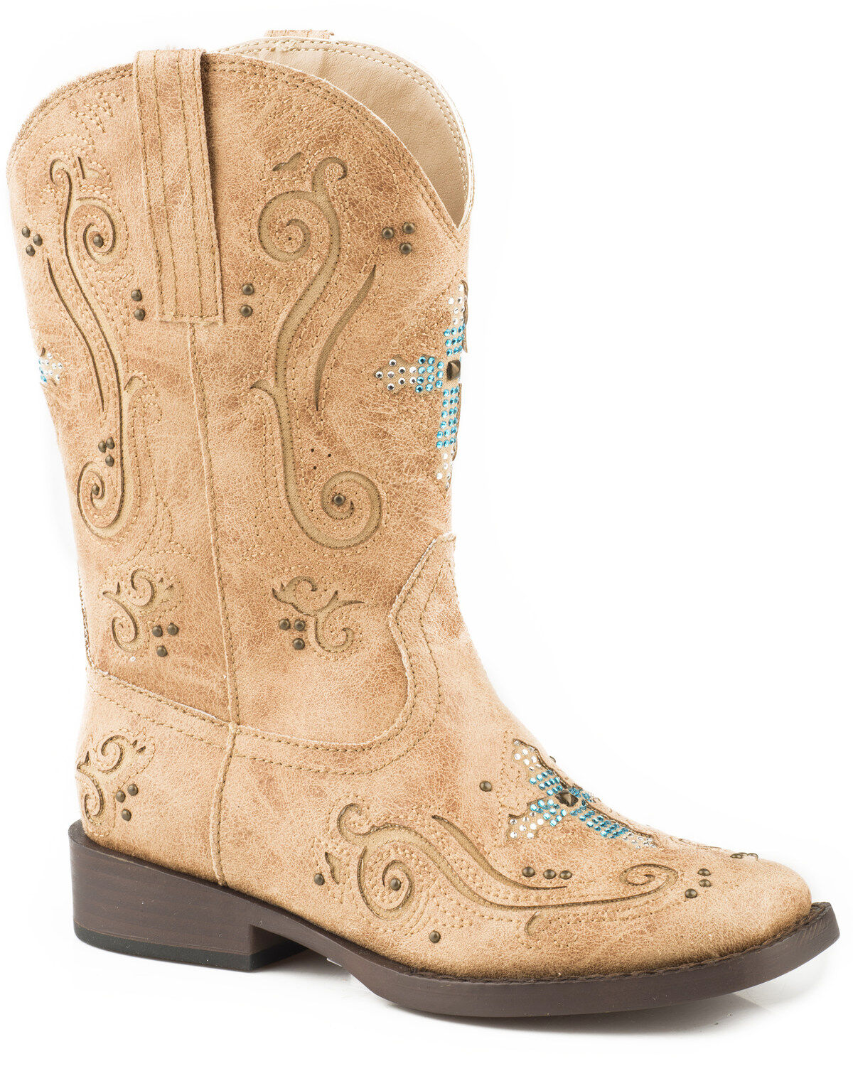 Image #1 - Roper Girls' Faith Crystal Cross Cowgirl Boots - Square Toe, , hi-res