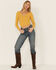 Image #4 - Wild Moss Women's Solid Long Sleeve Raw Edge Ribbed Knit Top, Mustard, hi-res
