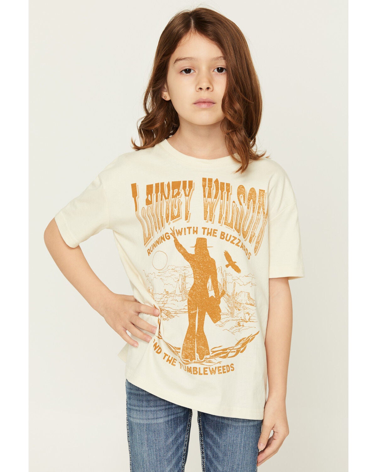 Wrangler X Lainey Wilson Girls' Silhouette Short Sleeve Graphic Tee, Cream, hi-res