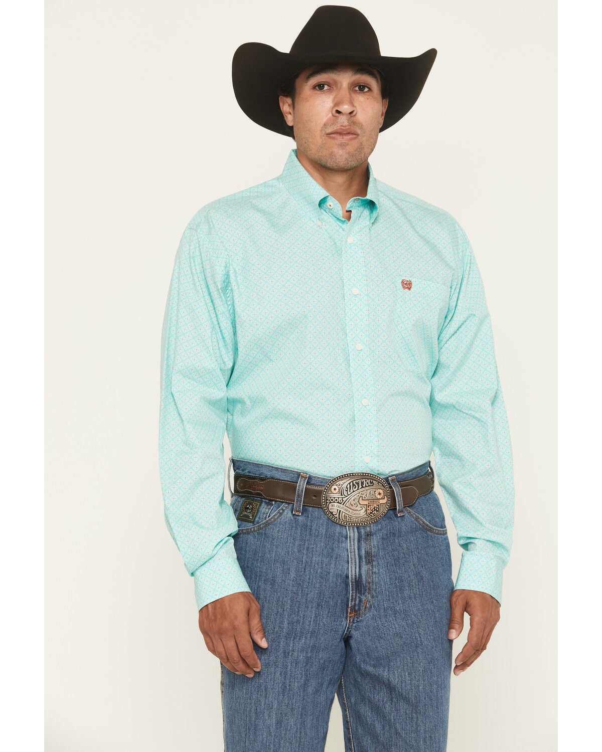 Cinch Men's Geo Print Long Sleeve Button-Down Western Shirt, Blue, hi-res