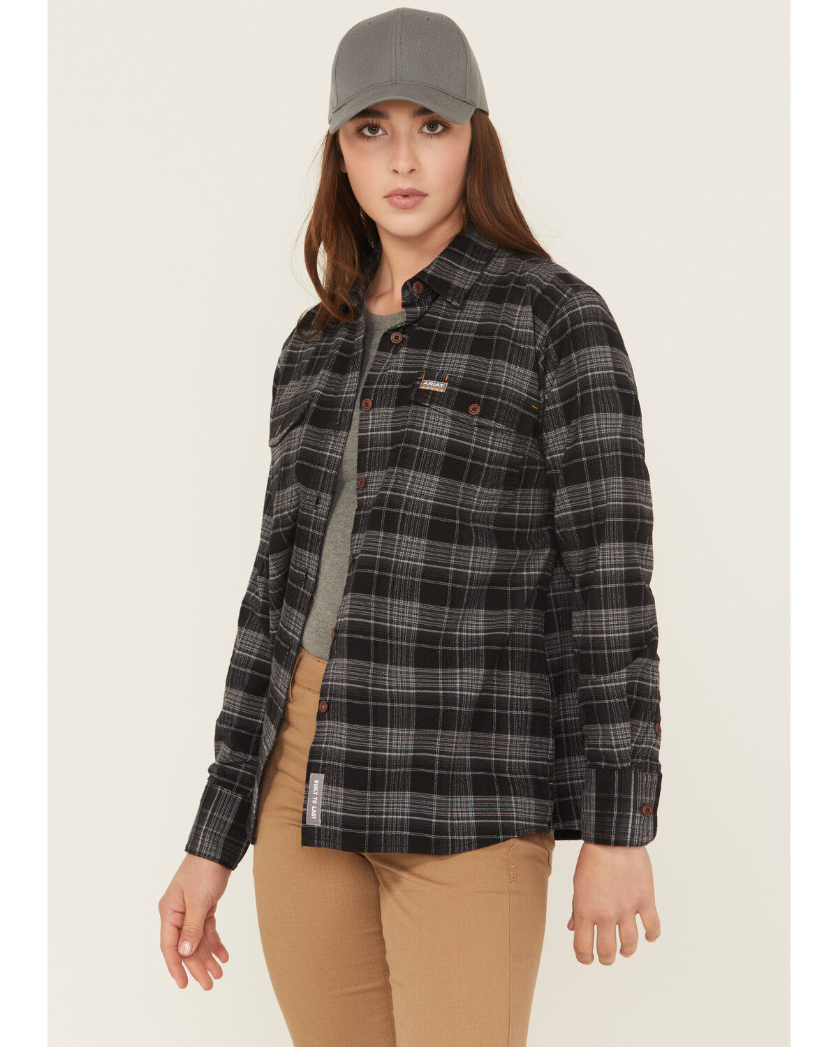 Image #1 - Ariat Women's Rebar Flannel DuraStretch Long Sleeve Button-Down Work Shirt, Black, hi-res