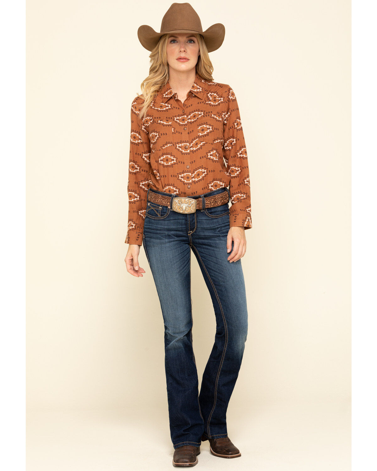 Image #6 - Ariat Women's Autumn Blossom Billie Jean Shirt, Brown, hi-res
