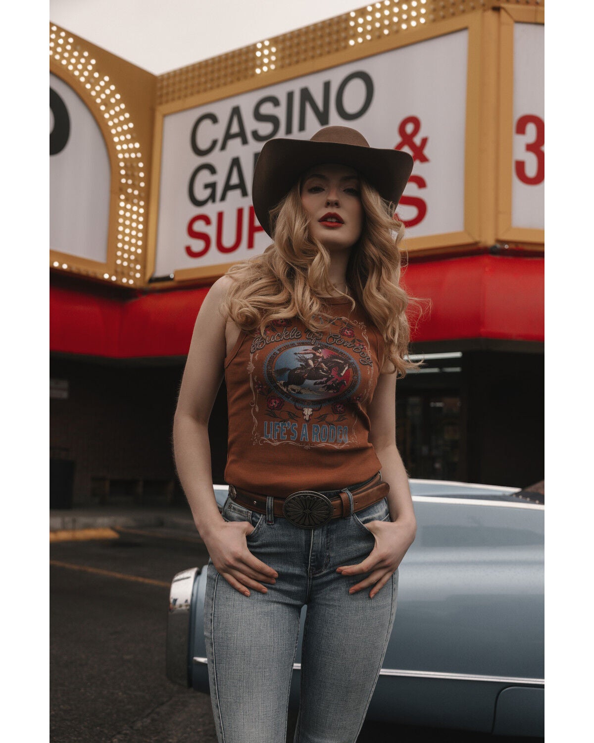 Idyllwind Women's Buckle Up Cowboy Tank, Caramel, hi-res