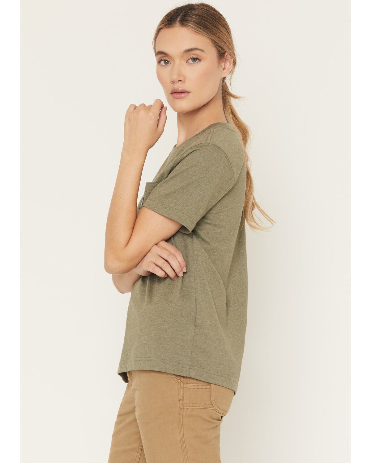 Image #2 - Carhartt Women's Relaxed Fit Lightweight Short Sleeve Pocket Tee - Plus, Heather Green, hi-res