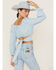 Beyond The Radar Women's Gingham Print Tie Back Crop Top, Blue, hi-res