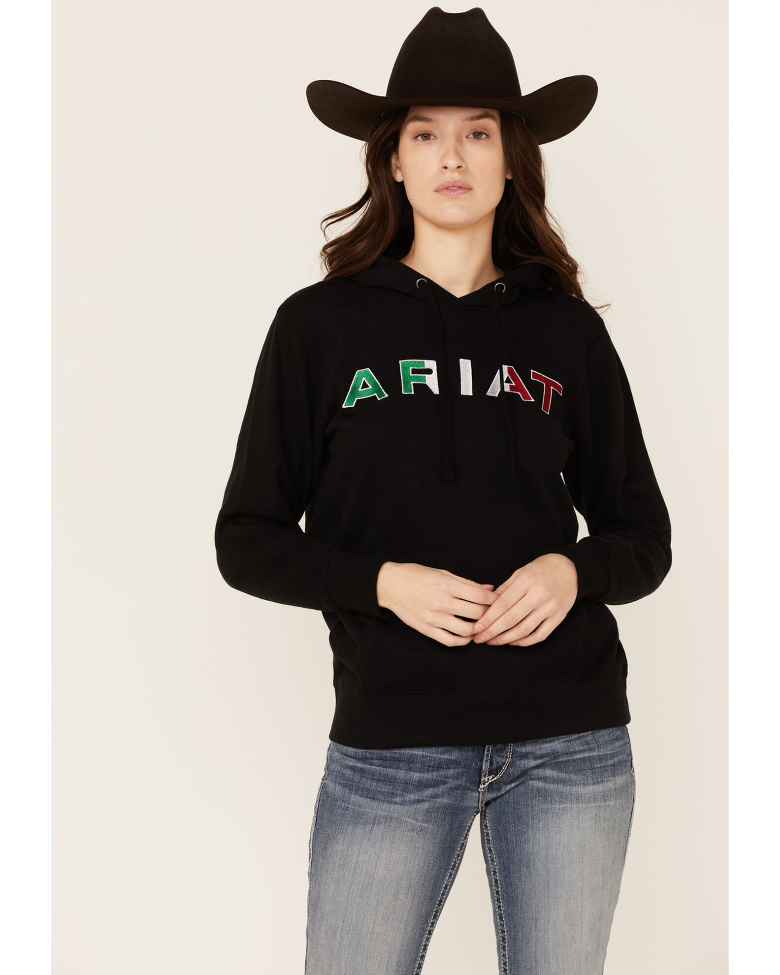 Product Name Ariat Women s Black R.E.A.L Mexico Embroidered Logo Pullover Hoodie