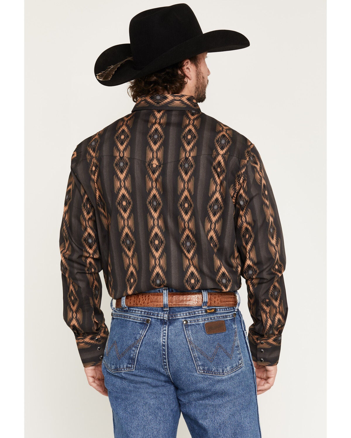 Image #4 - Wrangler Men's Checotah Southwestern Print Long Sleeve Snap Western Shirt, Black, hi-res