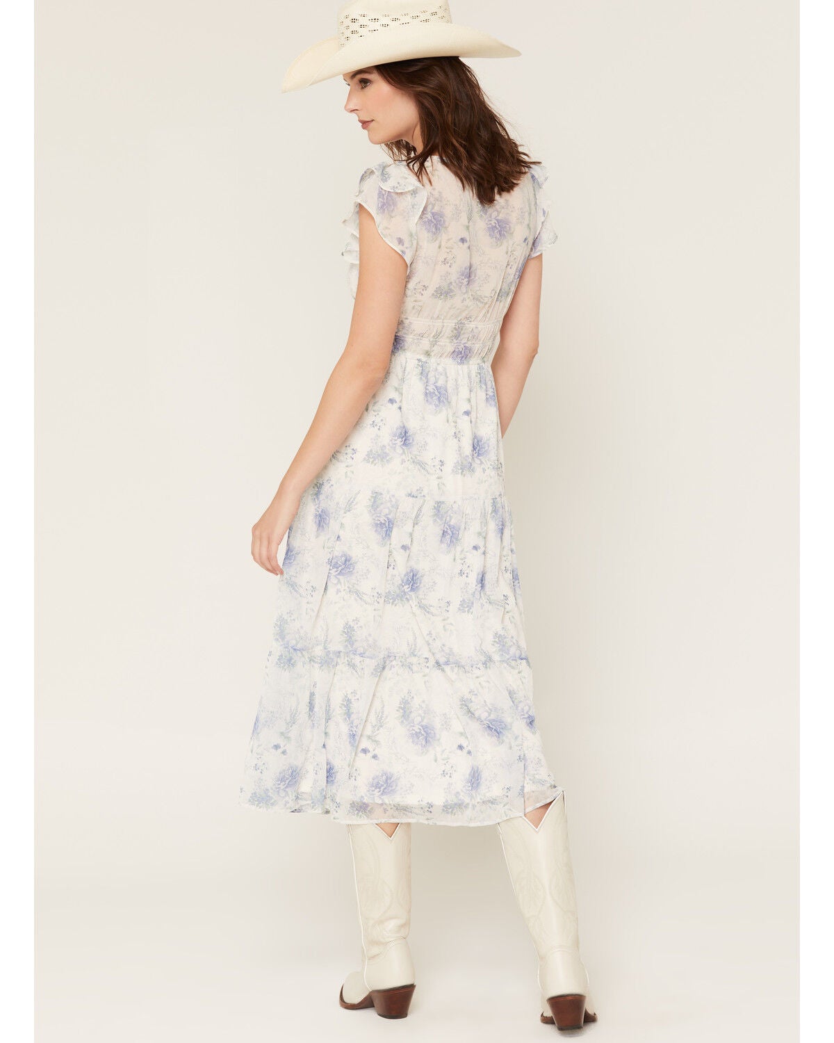 Image #4 - Ash & Violet Women's Floral Print Short Sleeve Midi Dress, White, hi-res