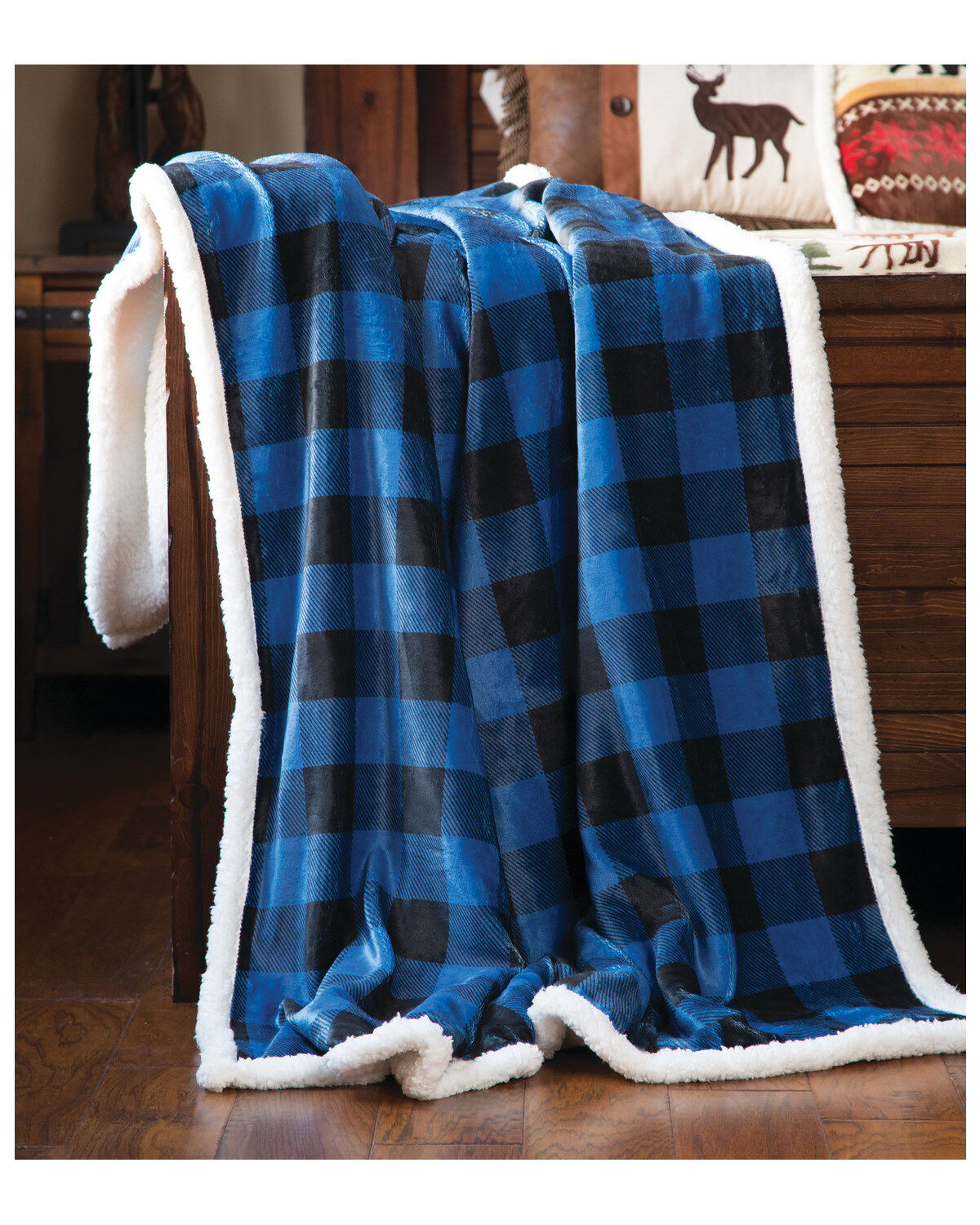 Image #1 - Carstens Home Wrangler Blue Lumberjack Buffalo Plaid Sherpa Fleece Throw Blanket, Blue, hi-res