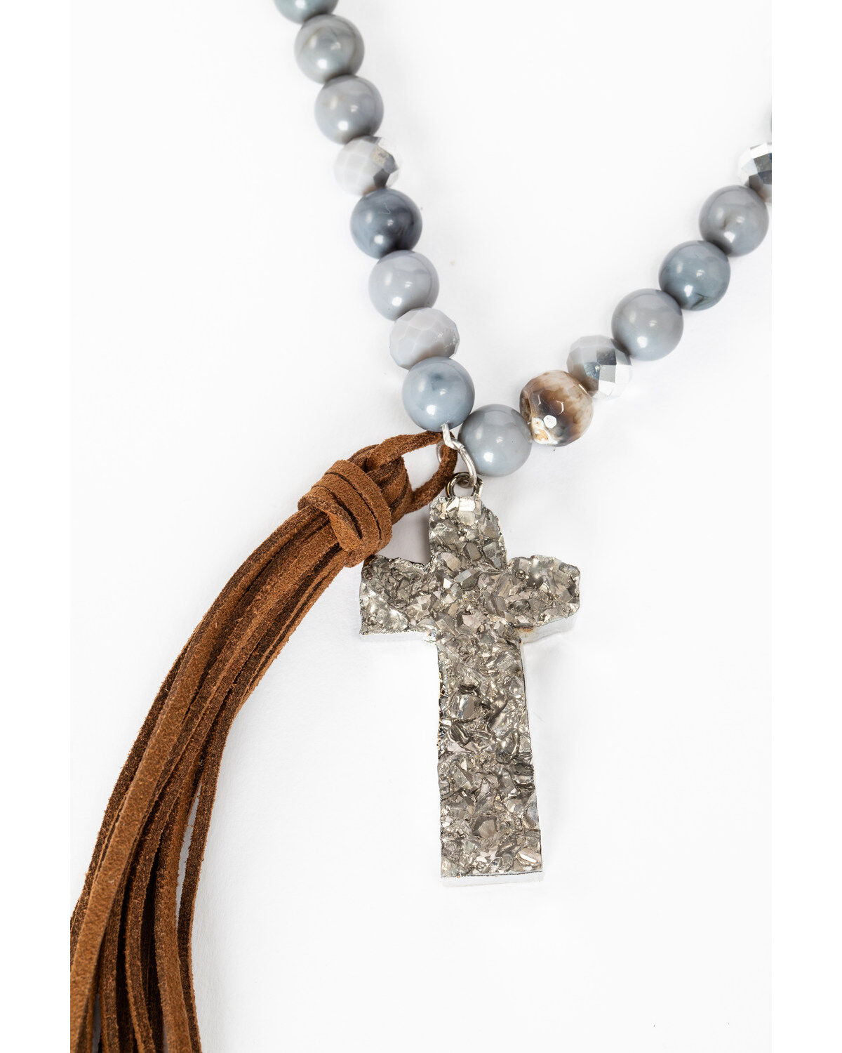 Image #3 - Shyanne Women's Slate Sparkle Druzy Cross Tassel Necklace, Slate, hi-res