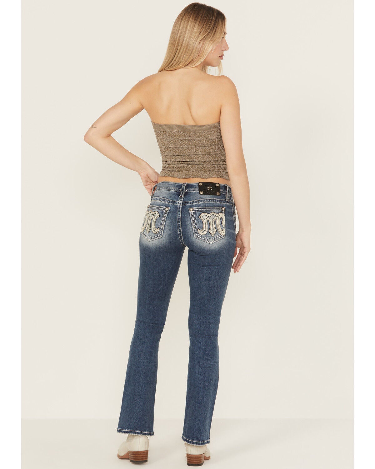 Miss Me Women's Medium Wash Mid Rise Embroidered 32