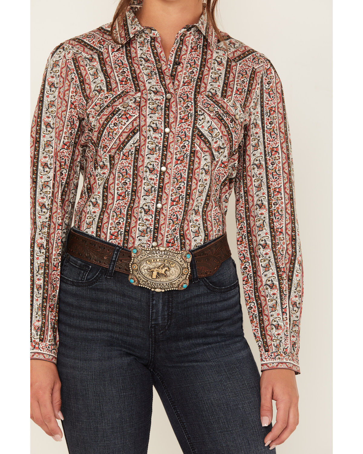 Image #3 - Cruel Girl Women's Paisley Stripe Long Sleeve Pearl Snap Western Shirt, , hi-res