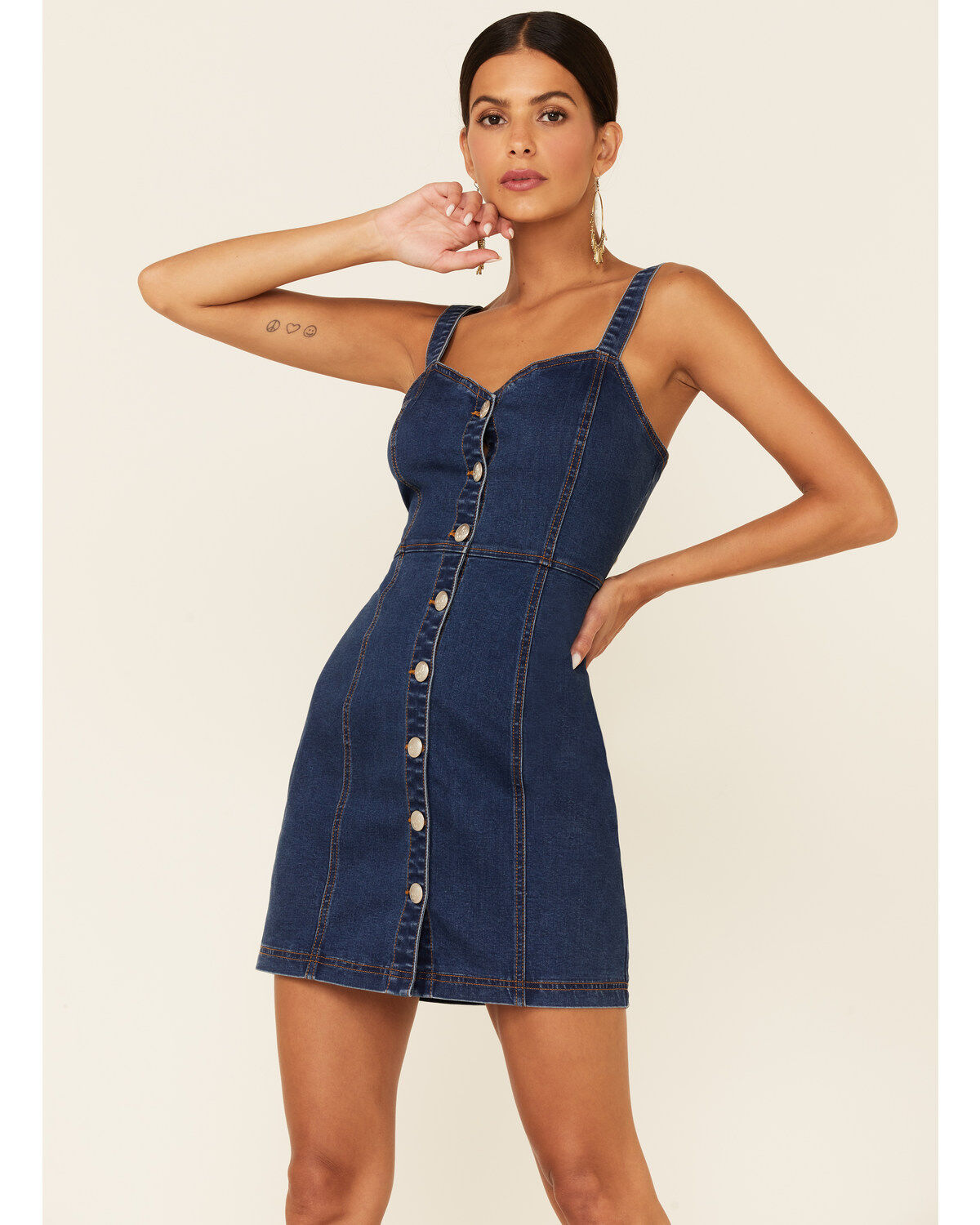 Image #2 - Wild Moss Women's Button Front Denim Bodycon Dress, , hi-res