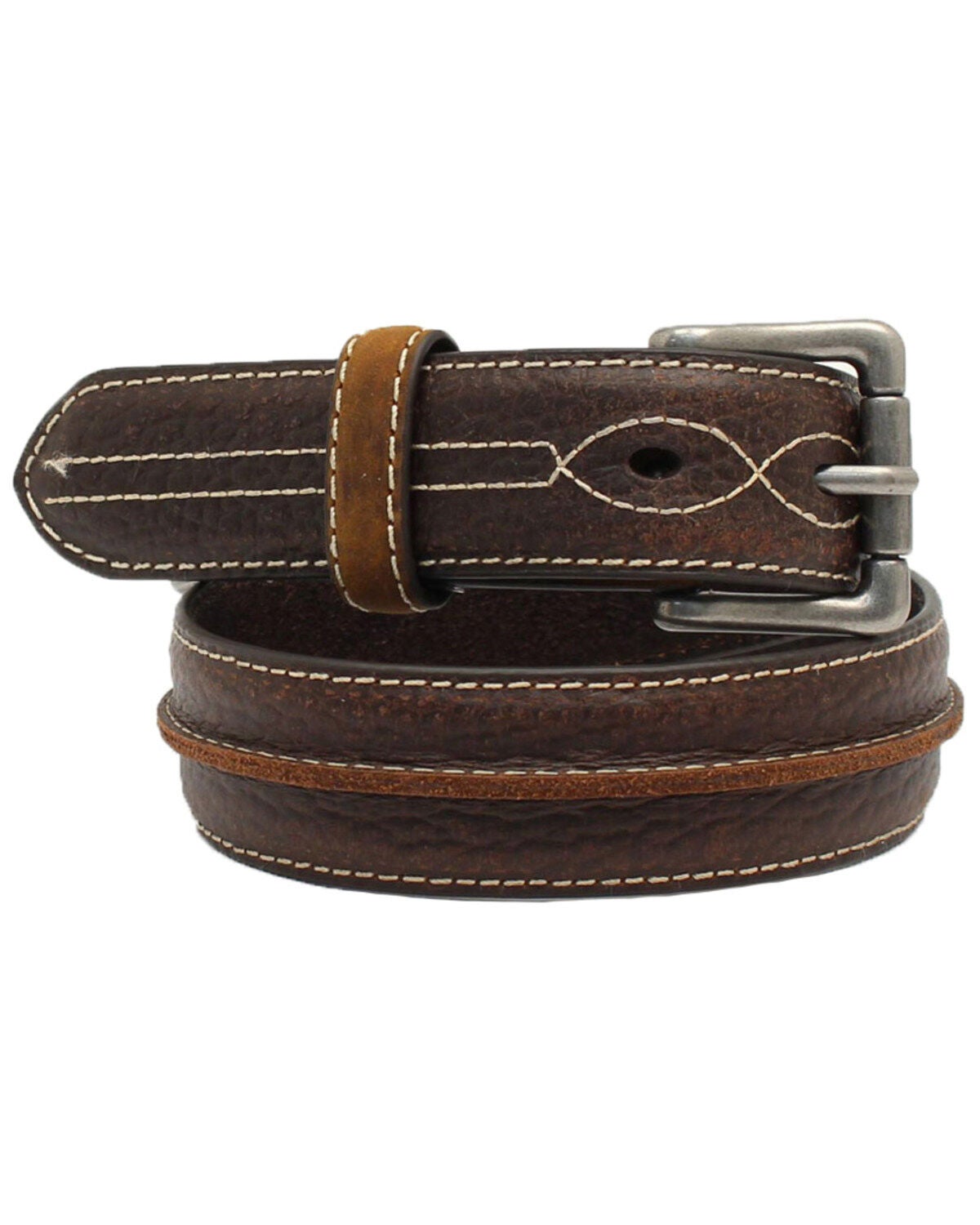 3D Boys' Center Bump Tube Western Belt, Brown, hi-res