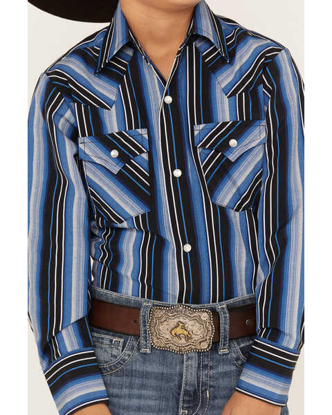 Image #3 - Ely Walker Boys' Striped Long Sleeve Pearl Snap Western Shirt, Blue, hi-res