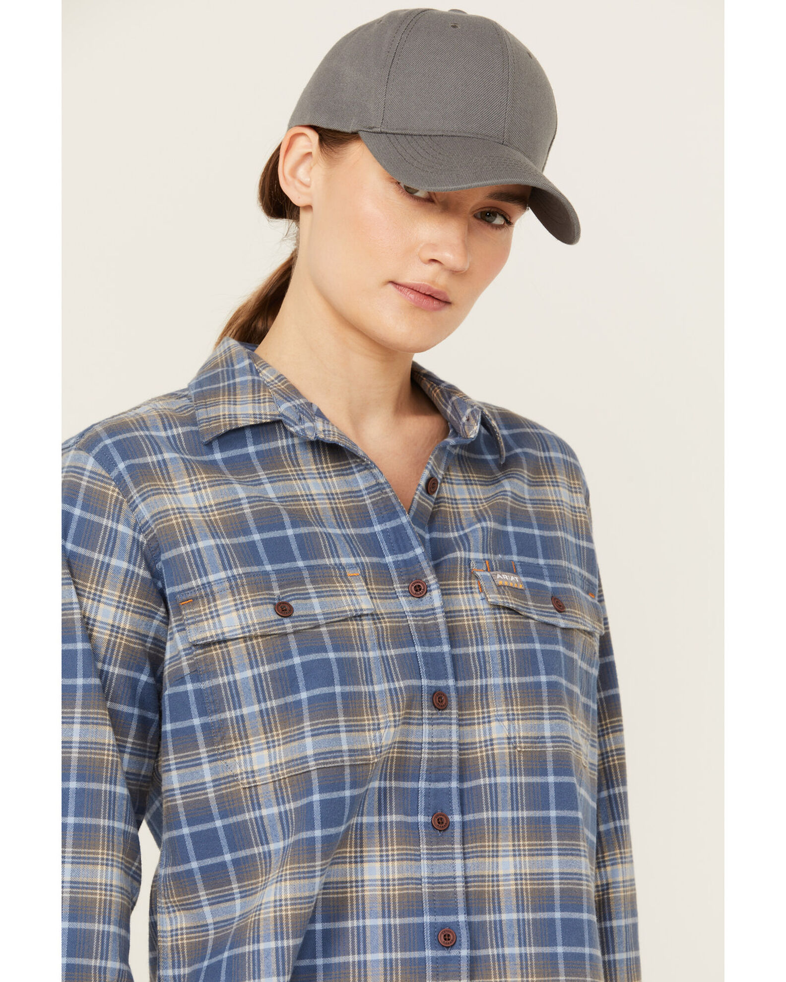 Image #2 - Ariat Women's Rebar Flannel DuraStretch Long Sleeve Button-Down Work Shirt, Navy, hi-res