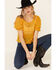 Very J Women's Mustard Circle Crochet Short Sleeve Crop Top , Mustard, hi-res