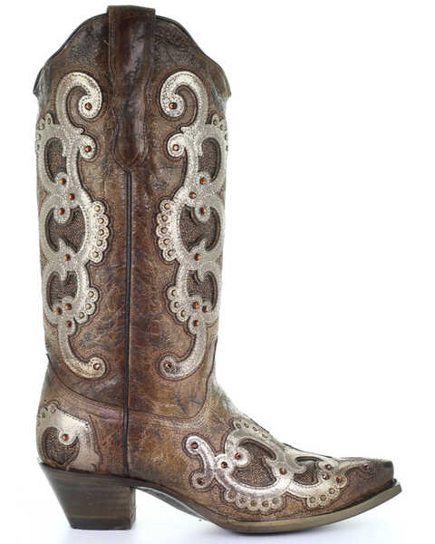 Image #2 - Corral Women's Grey Overlay Western Boots - Snip Toe, , hi-res