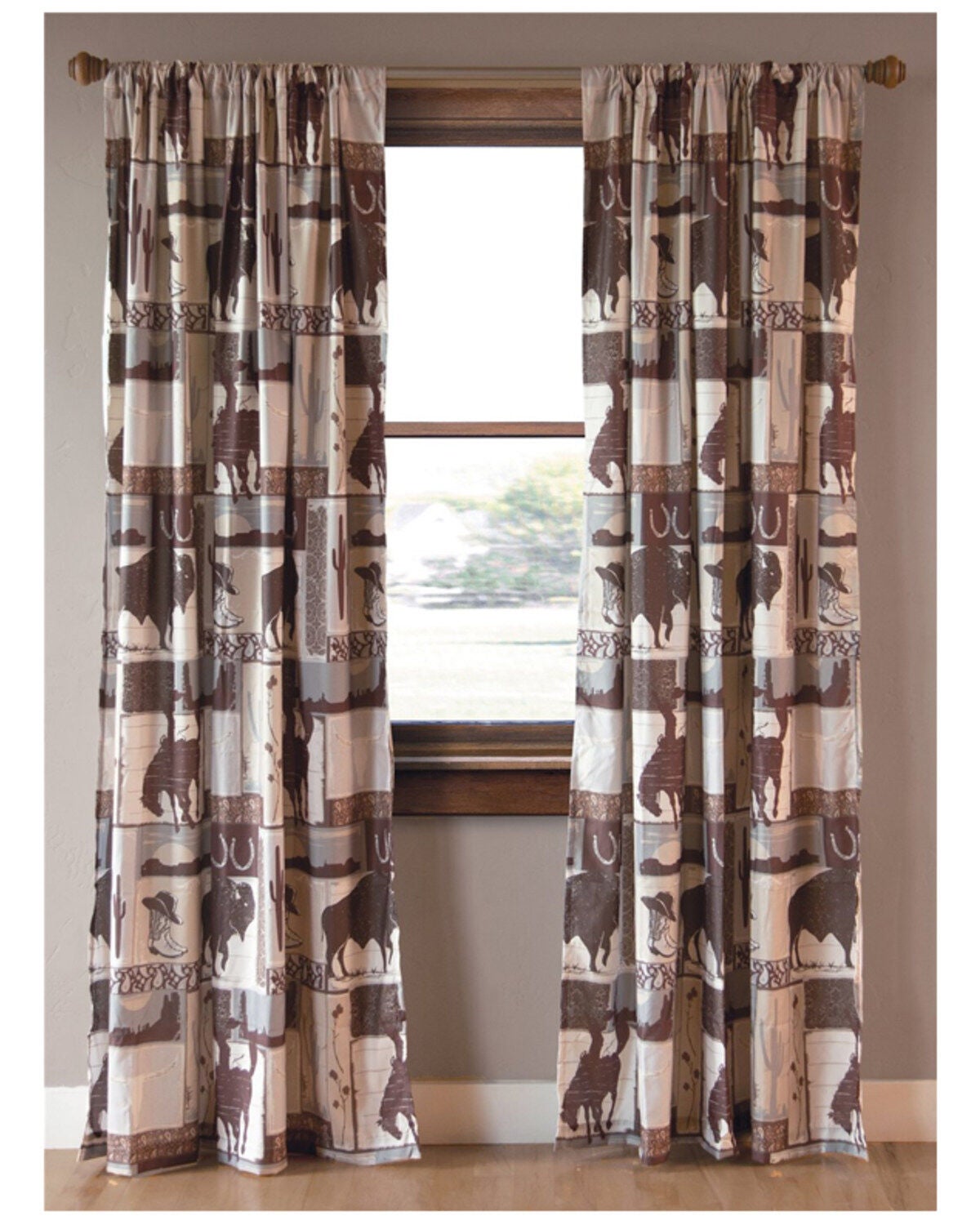 Wrangler Vintage Cowboy Curtains, Grey, hi-res