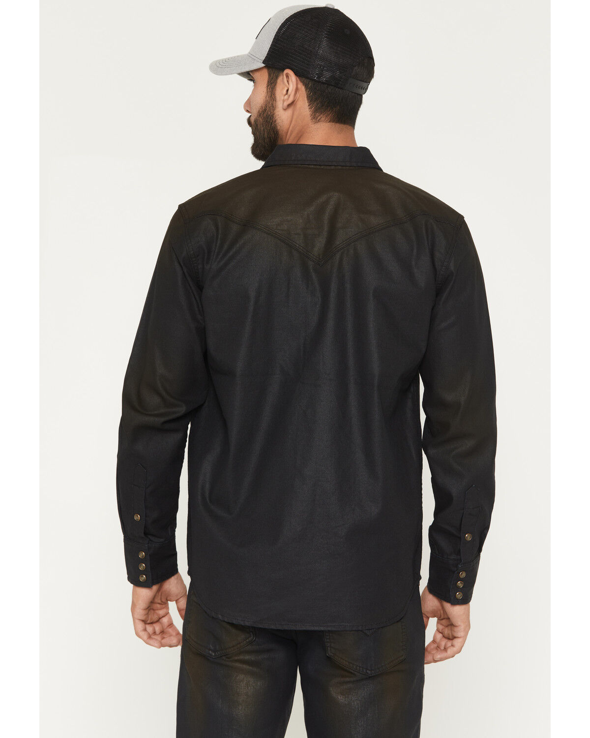 Image #4 - Moonshine Spirit Men's Wax Coated Denim Long Sleeve Snap Western Shirt, Dark Wash, hi-res