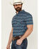 Image #2 - RANK 45® Men's Weststamp Southwestern Geo Print Short Sleeve Button-Down Stretch Western Shirt, Dark Blue, hi-res