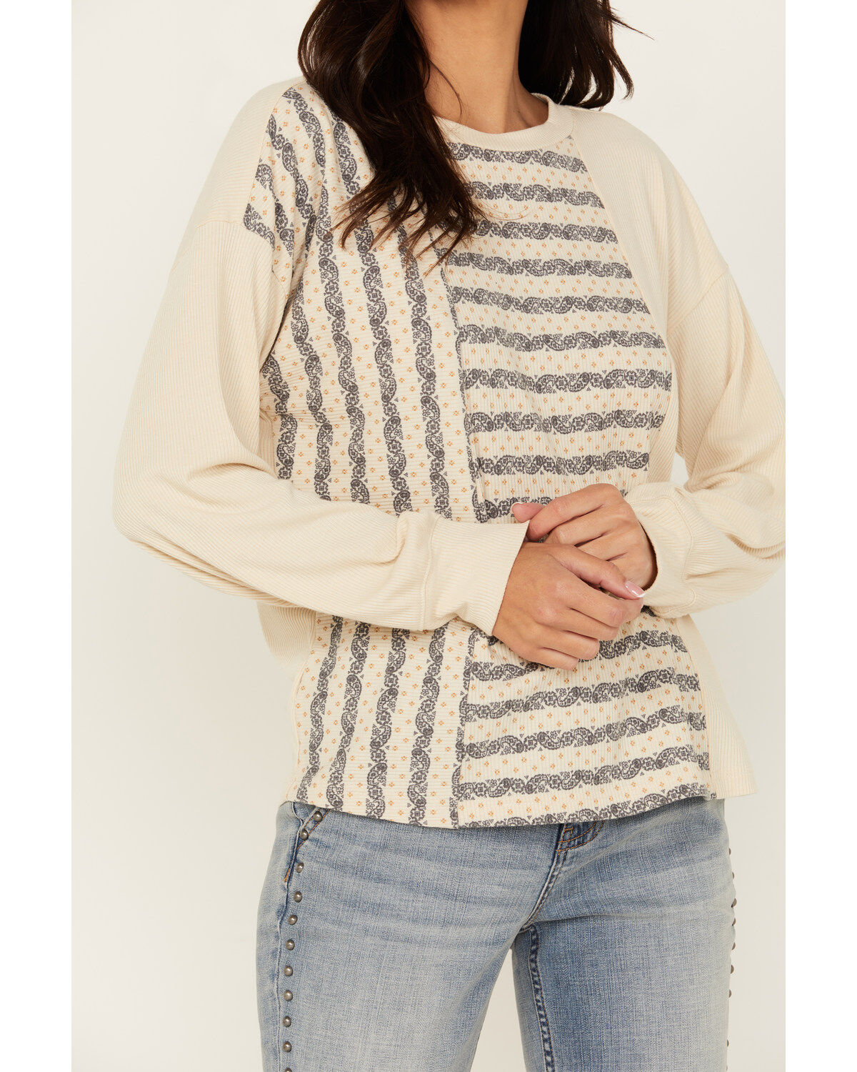 Image #3 - Cruel Girl Women's Long Sleeve Knit Top, Cream, hi-res