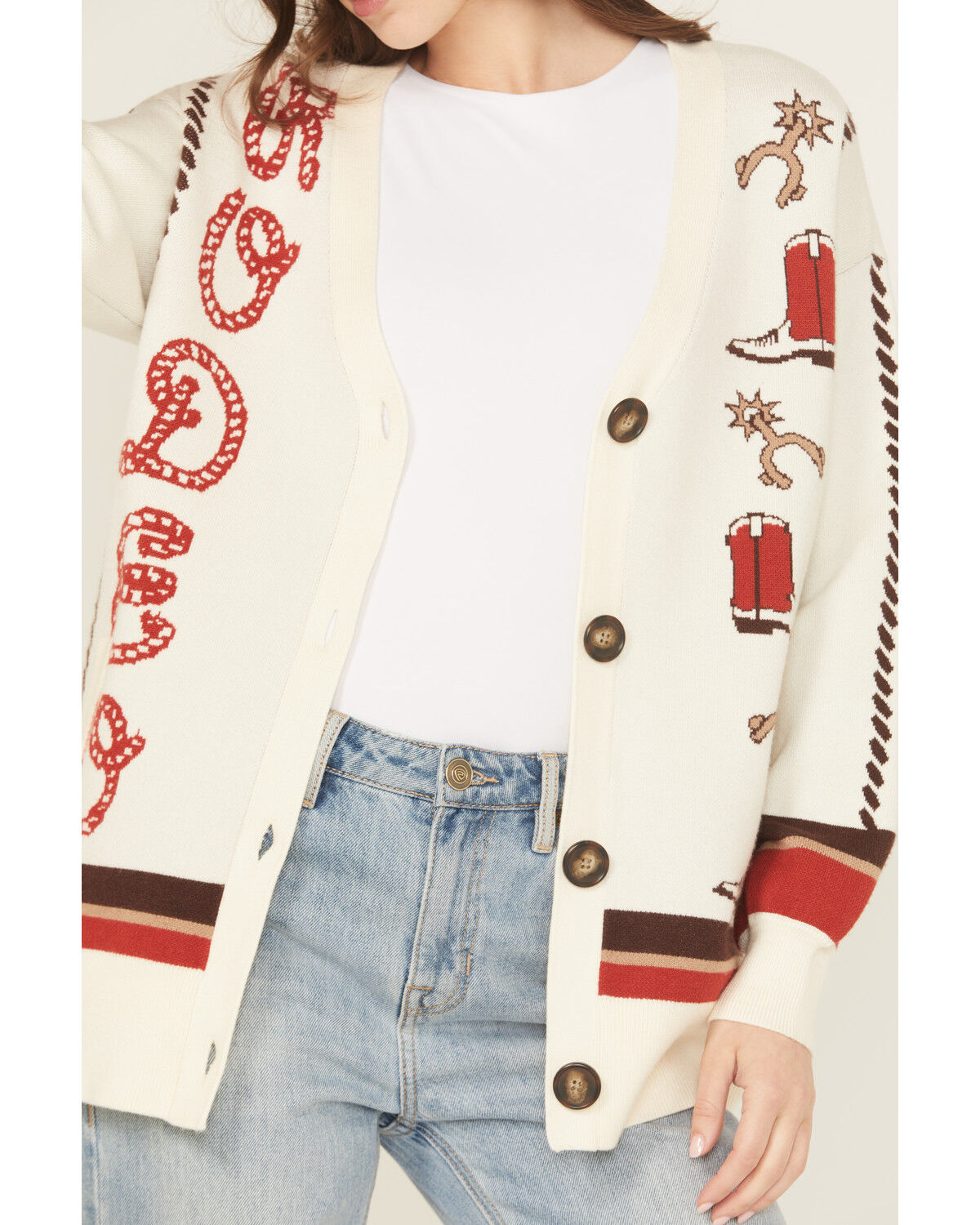 Image #3 - Cruel Girl Women's Rodeo Cardigan, Cream, hi-res