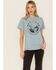 Youth in Revolt Women's Teal Mineral Wash Moon Phase Outdoor Graphic Tee, Teal, hi-res