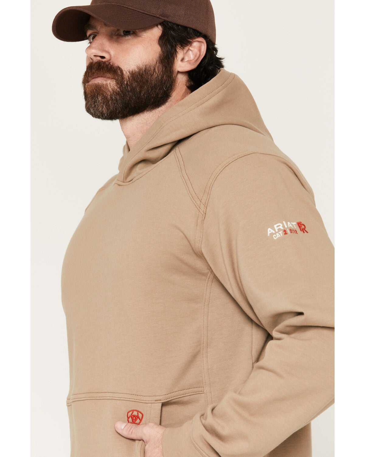 Image #2 - Ariat Men's DR Durastretch Solid Hooded Sweatshirt, Khaki, hi-res