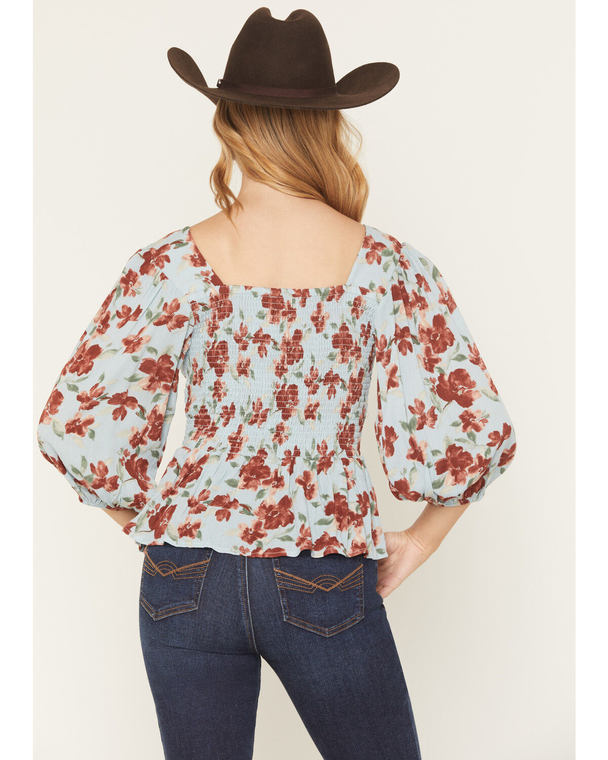 Image #4 - Wild Moss Women's Floral Knot Front Print Top, Blue, hi-res