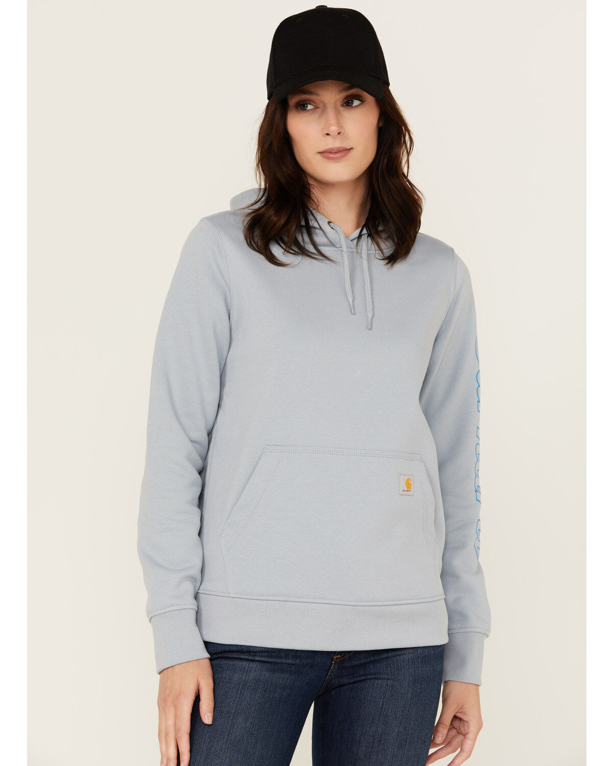 Image #1 - Carhartt Women's Rain Defender® Relaxed Fit Midweight Hooded Sweatshirt, Light Blue, hi-res