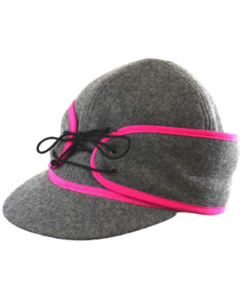 Crown Cap Women's Wool Railroad Ponytail Work Hat , Pink, hi-res