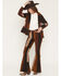 Image #1 - Wrangler X Lainey Wilson Women's High Rise Patchwork Corduroy Bell Bottom Stretch Flare Jeans, Brown, hi-res