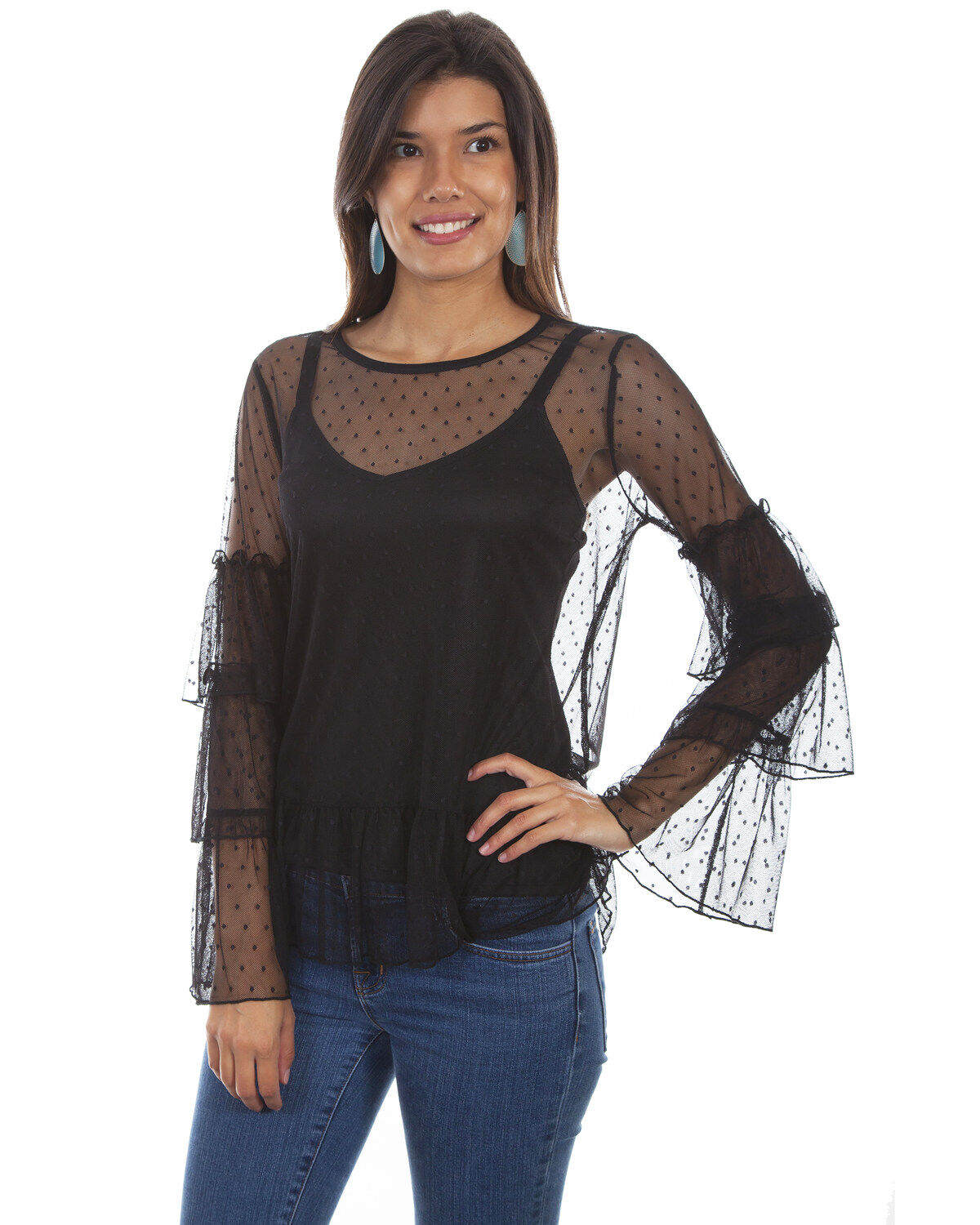 Image #1 - Honey Creek by Scully Women's Swiss Dot Triple Ruffle Top, , hi-res