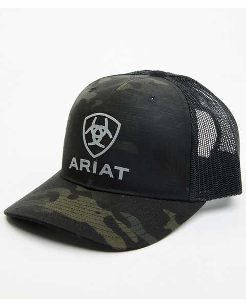 Ariat Men's Rubber Logo Patch Trucker Cap , Camouflage, hi-res