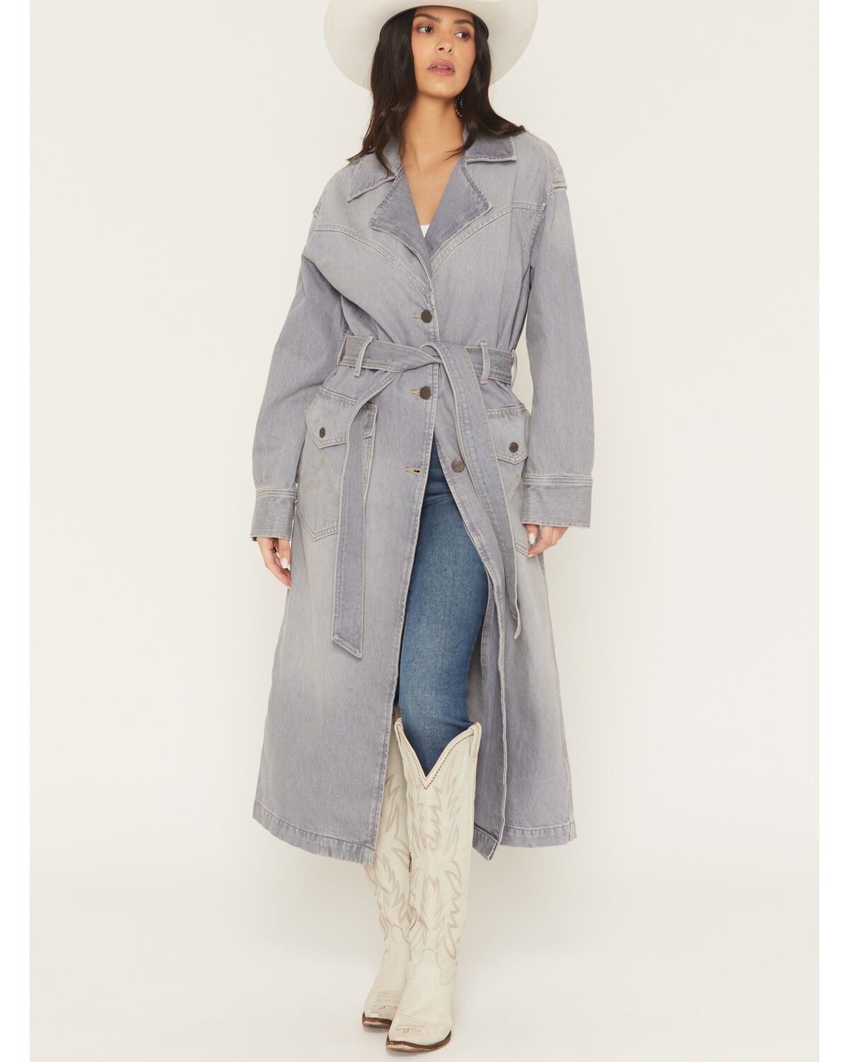 Image #1 - Wrangler Women's Denim Modern Trench Coat, Light Wash, hi-res
