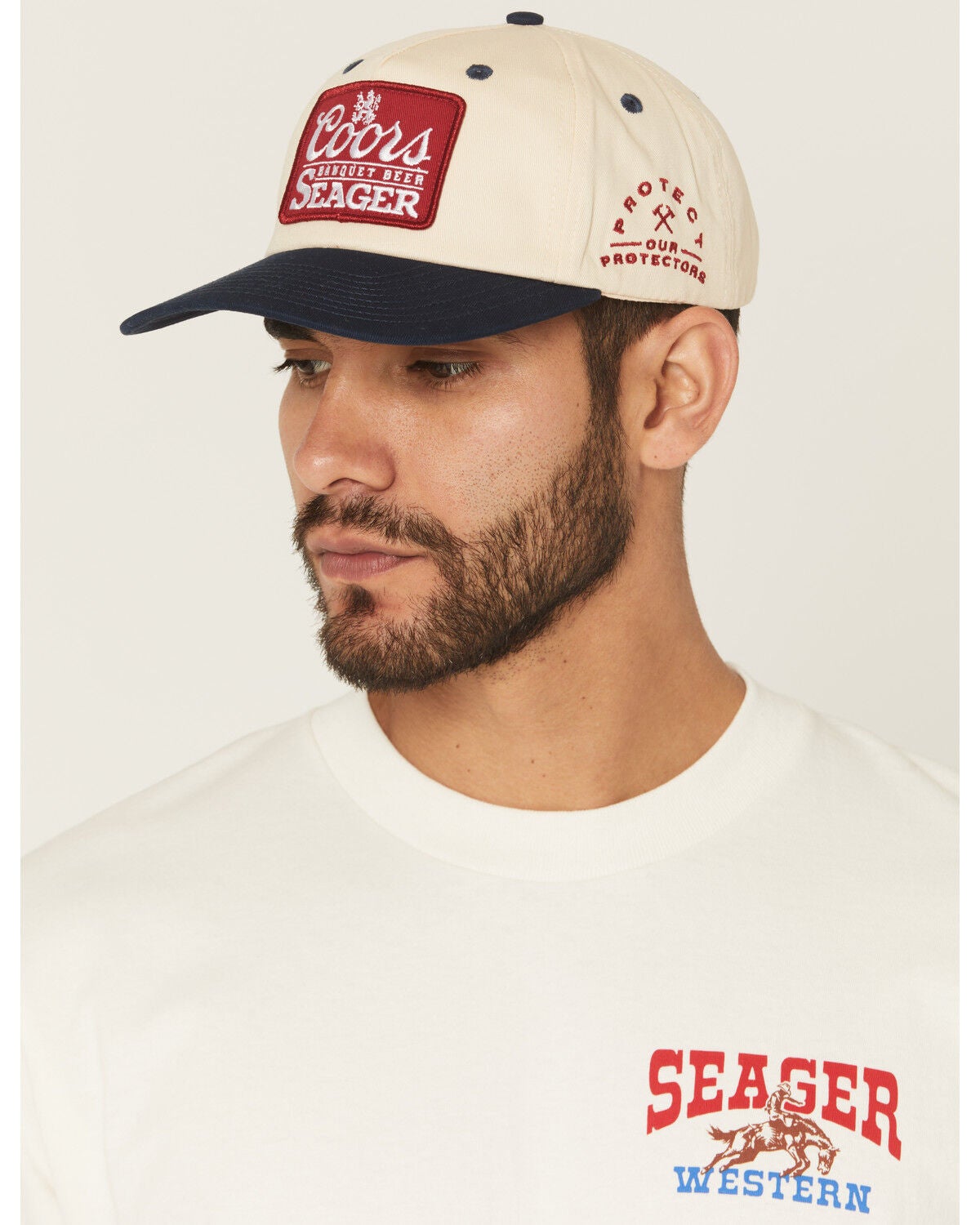 Seager X Coors Banquet Men's Protect Our Protectors Ball Cap, Cream/blue, hi-res