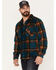 Brixton Men's Plaid Print Bowery Long Sleeve Arctic Stretch Fleece Jacket, Teal, hi-res