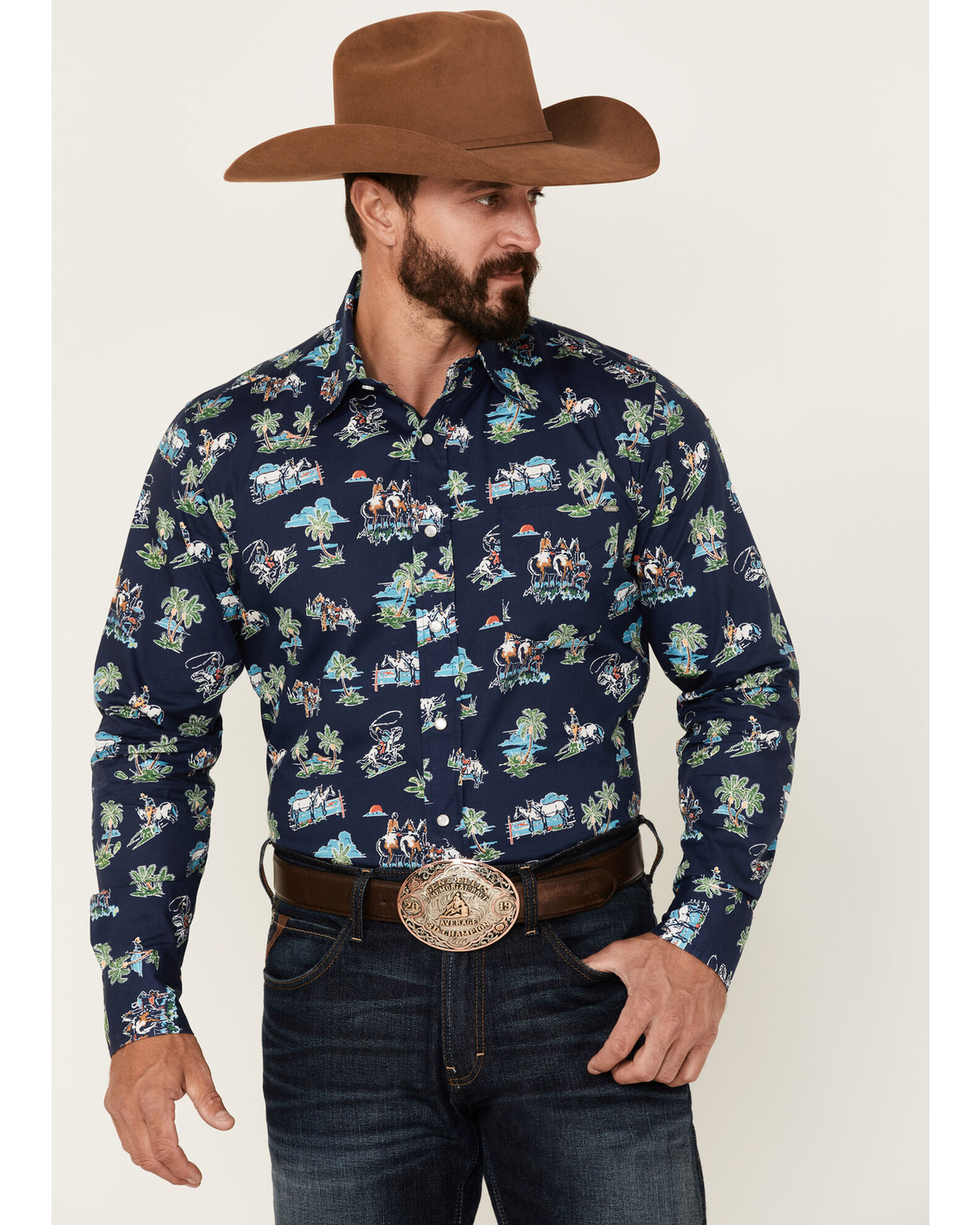 zo Leugen schudden Tin Haul Men's Cowboy Tropics Print Long Sleeve Snap Western Shirt | Boot  Barn
