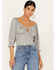 Wild Moss Women's Lurex Keyhole Top, Black, hi-res
