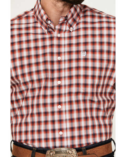 Image #3 - Cinch Men's Plaid Print Short Sleeve Button-Down Western Shirt, Red, hi-res