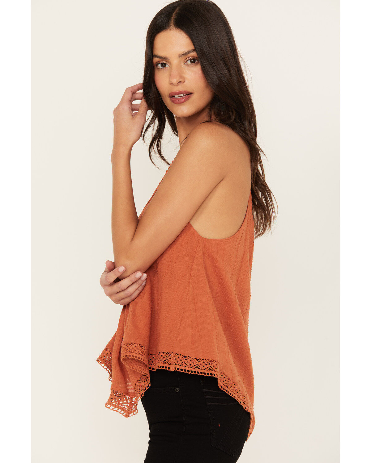 Image #2 - Miss Me Women's Handkerchief Hem Sleeveless Top, Rust Copper, hi-res