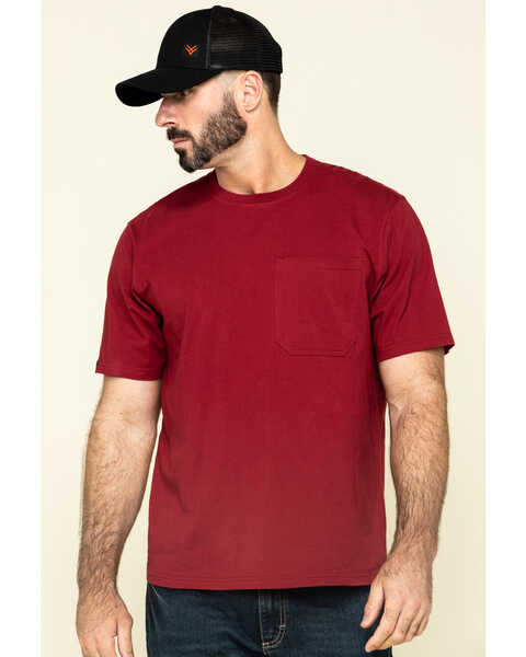 Image #1 - Hawx Men's Red Solid Pocket Short Sleeve Work T-Shirt , , hi-res
